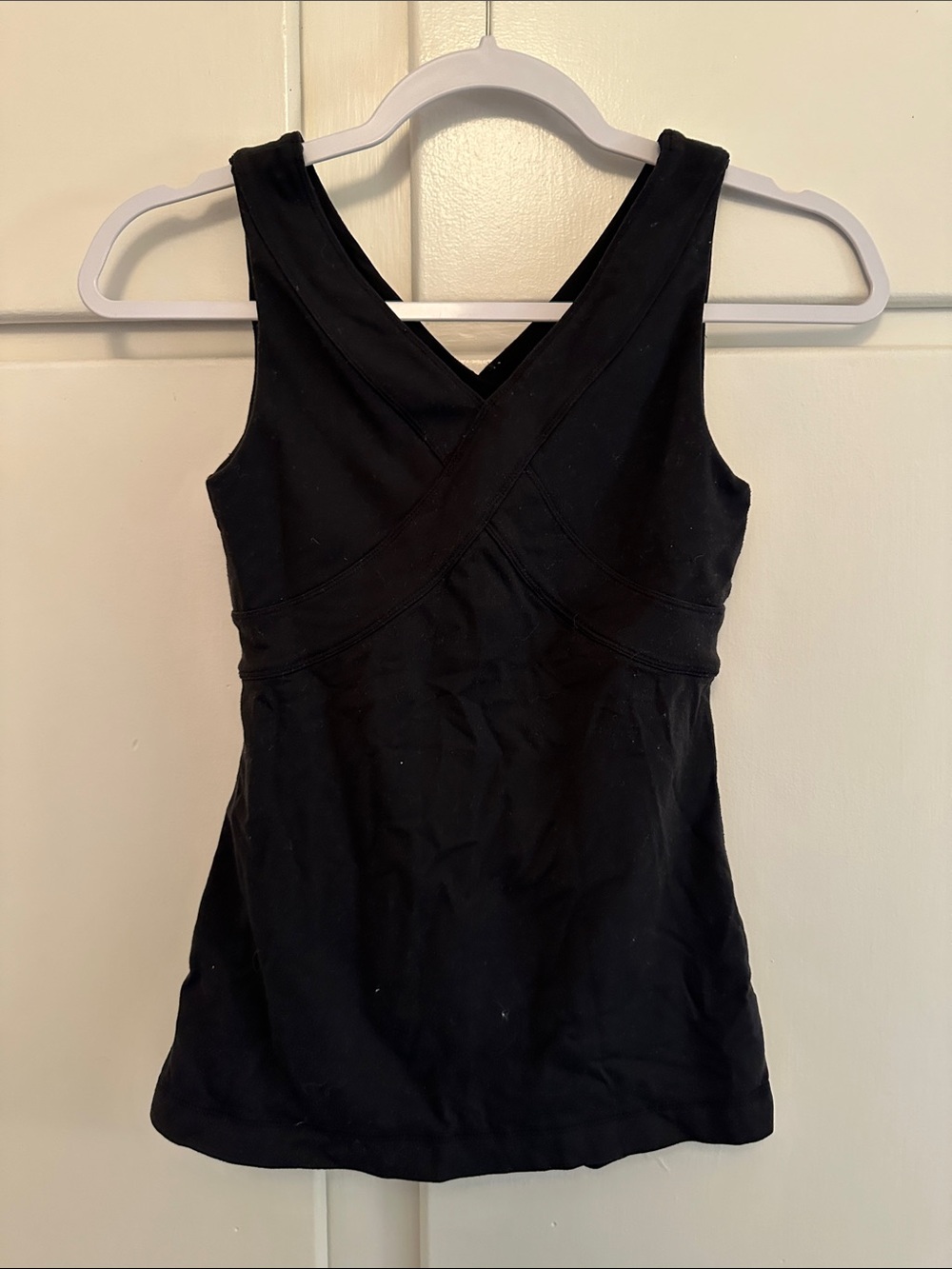 EUC Lululemon Black Workout Tank Top V Neck Cross with Built In Bra